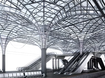 modern high-speed railway station train high-speed railway station 3d model