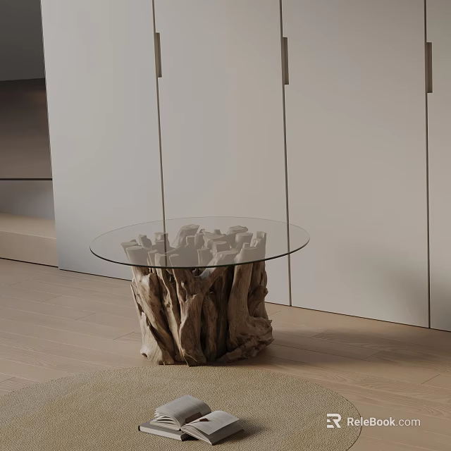Modern Natural Side Table with Tree Stump Base and Glass Top 3d model