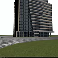 Modern High Rise Office Building With Glass Curtain Walls And Stone Cladding Design