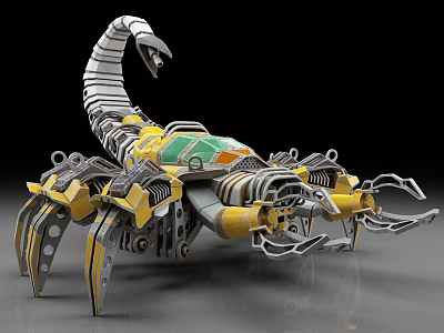 Scorpion Shaped Industrial Equipment With Mechanical Structure And Yellow White Metal Parts 3d model