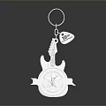 Decorative Guitar Shaped Silver Keychain With Love Pendant Fashion Accessory