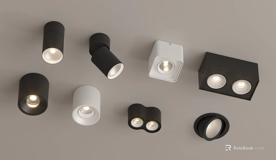 Modern Black And White Downlights And Spotlights With Various Designs For Indoor Lighting 3d model 