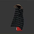 Traditional Costume Mannequin Wearing Red White Robe Black Cape Yellow Belt And Bamboo Hat