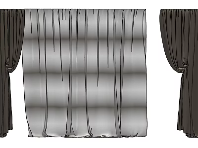 Dark Curtains And Sheer Window Treatment With Elegant Fabric Design For Home Decor 3d model
