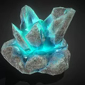 Decorative Ornament Set Featuring Crystal Clusters Rock Base and Blue Glowing Light 3d model