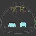 Well Lit Road Facilities in Tunnel with Traffic Lanes and Moving Vehicles