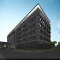 Modern Hospital Building Exterior With Glass Facade Palm Trees And Pedestrians