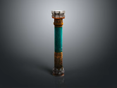 Scenic Historical Landscape Featuring Green Pillar With Golden Accents And White Top Structure 3d model