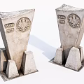 Stone Wood Sculptural Monuments With Engraved Text Eagle Emblem And Conical Bases 3d model