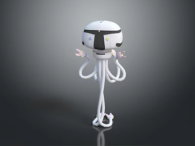 White And Black Robot Octopus Hybrid 3D Model With Spherical Head And Tentacles 3d model