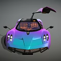 Iridescent Purple Supercar With Scissor Doors Open Orange Interior And Carbon Fiber Accents