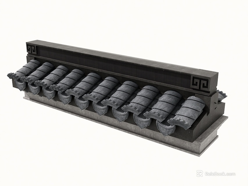 Gray Traditional Architectural Building Component With Tile Like Structure And Decorative Ends 3d model 