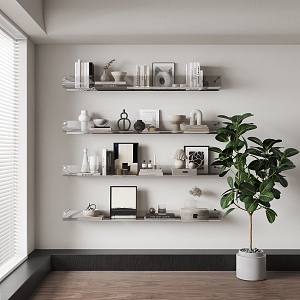 Modern Wall Shelf Wall Metal Shelf Book Ornaments Combination 3d model