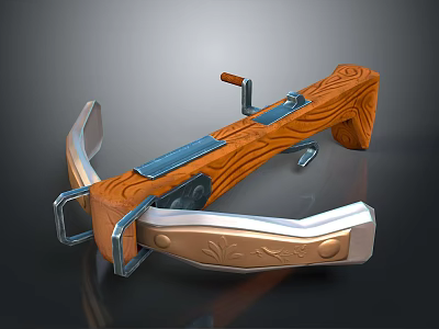 Vintage Wooden Slingshot With Metal Components And Carved Decorative Details 3d model