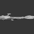 Old Metallic Sci Fi Warship Model With Engine Thrusters Floating In Dark Background