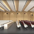 Modern Conference Room Interior With Wooden Walls White Seats And Linear Ceiling Lights