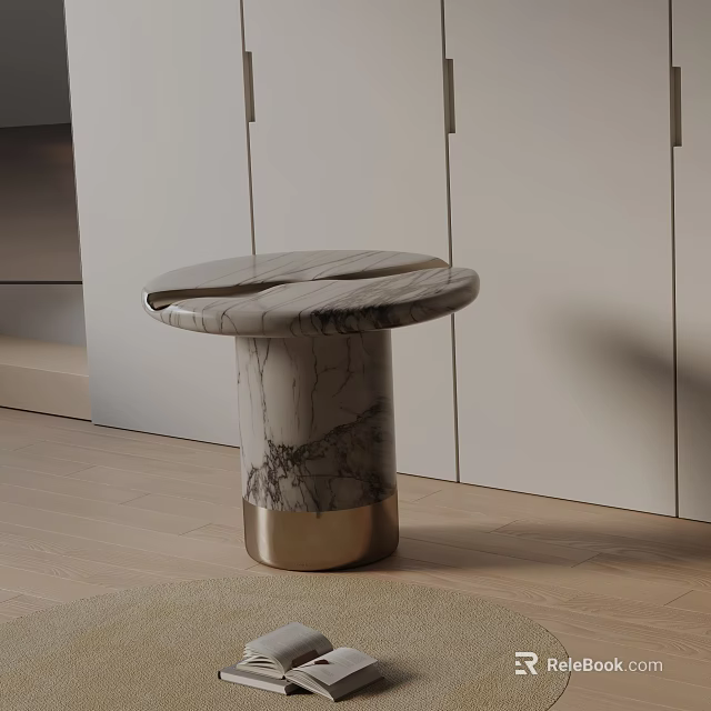 Elegant Modern Side Table With Round Marble Top And Gold Base Design 3d model