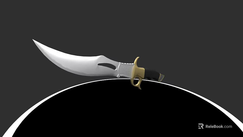 Sharp Tactical Knife With Silver Blade Golden Black Handle And Decorative Ring 3d model 
