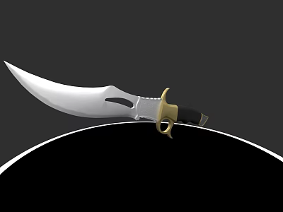 Sharp Tactical Knife With Silver Blade Golden Black Handle And Decorative Ring 3d model