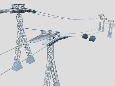 Amusement Cable Car Ride Equipment With Steel Support Towers And Hanging Cables 3d model