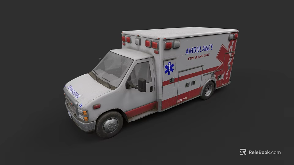 Ambulance Emergency Medical Transport Vehicle With White Red Body And Fire EMS Logo 3d model 