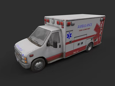 Ambulance Emergency Medical Transport Vehicle With White Red Body And Fire EMS Logo 3d model