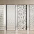 Modern Glass Room Divider With Wavy Frosted Textured Panels For Interior Design