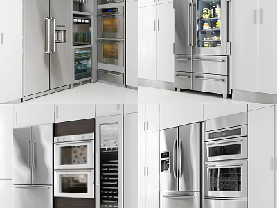 Stainless Steel Kitchen Appliances Including Refrigerator Oven And Wine Cooler In Modern Design 3d model