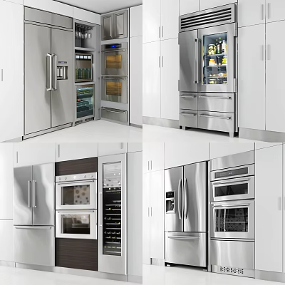 Stainless Steel Kitchen Appliances Including Refrigerator Oven And Wine Cooler In Modern Design 3d model