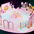 Pink Decorative Display Scene With Curved Designs Flowers And Geometric Shapes