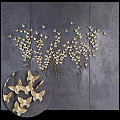 Artistic Gray Background Wall Adorned With Golden Metal Butterfly Decorations