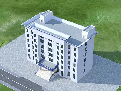 Aerial Planning of White Multi Storey Building With Green Lawn And Paved Ground 3d model