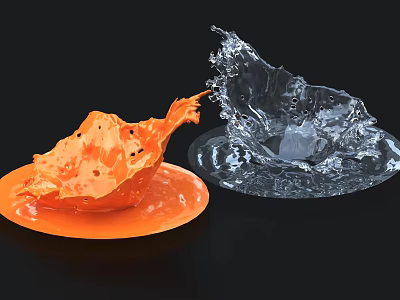 Modern Decorative Ornament Set with Orange Transparent Splash Shape and Plate Base 3d model