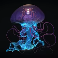 Luminous Purple Blue Jellyfish Game Character With Mechanical Inner Structure And Glowing Tentacles