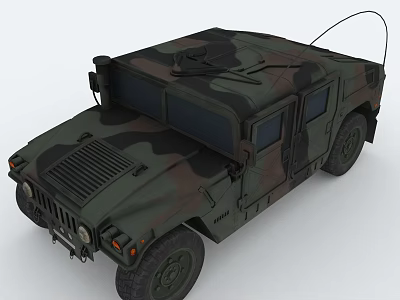 Military Camouflage Hummer Exterior With Rugged Tires Antenna And Body Structure 3d model