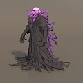 Mysterious Fantasy Man With Skeleton Head Purple Tentacles And Black Robe