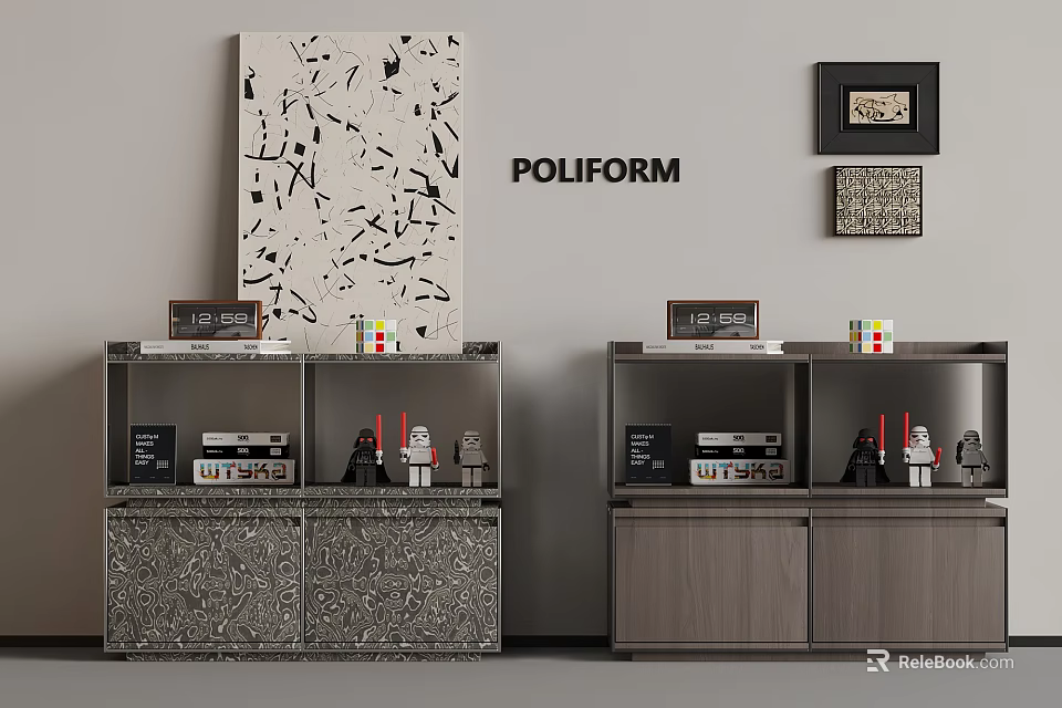 Modern Decorative Cabinets With Decorative Items And Wall Art In Poliform Interior 3d model