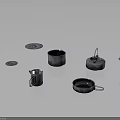 Scattered Metal Household Items Including Mugs And Plates On Dark Background