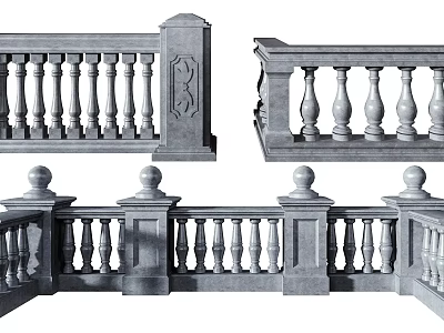 Classical Stone Railing Design With Ornate Balusters And Decorative Posts 3d model