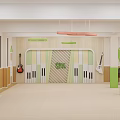 Bright Kindergarten Interior Design With Green Decor Wooden Railings And Large Windows