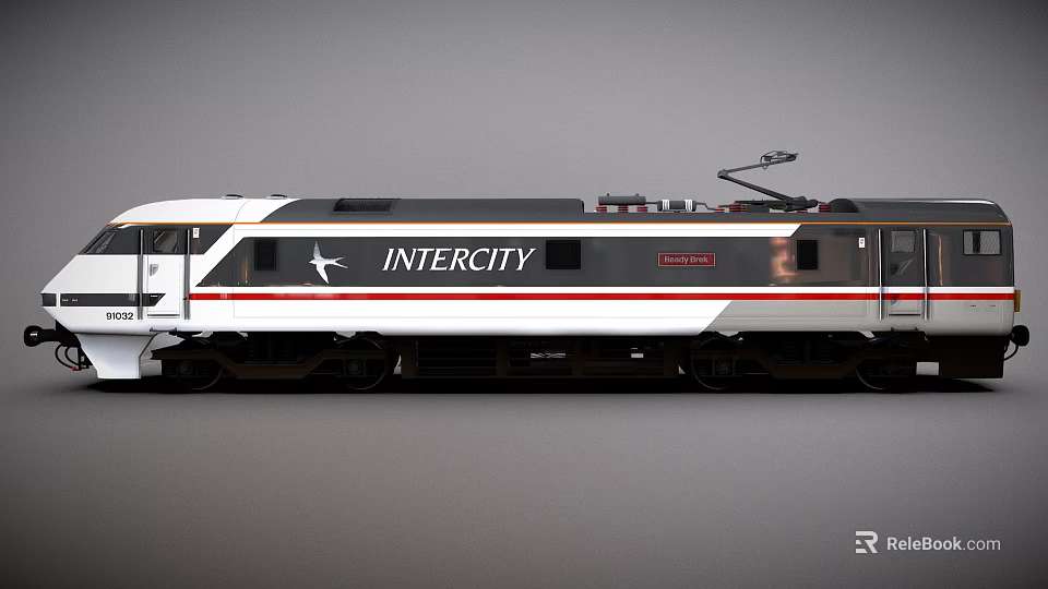 Modern Intercity Train With White Gray Body And Red Stripe 3d model