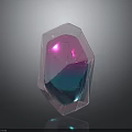 Transparent Polyhedral Crystal With Cracked Surface And Colorful Reflections On Gray Background