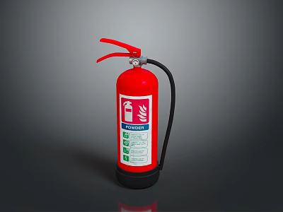 Red Fire Extinguisher With Black Hose Safety Label Instructional Graphics 3d model