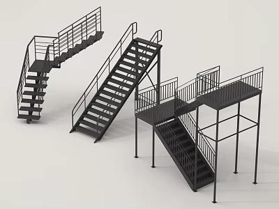 Black Metal Stairs Design With Various Styles And Metal Railings 3d model