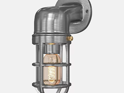 Industrial Silver Metal Wall Light With Cage Shade And Edison Bulb Design 3d model