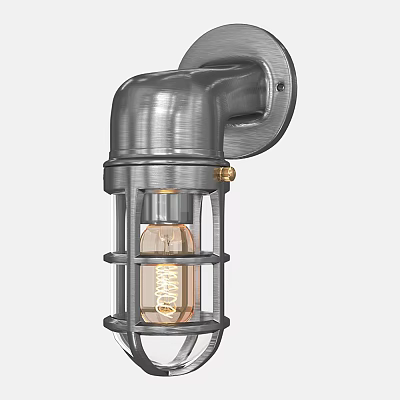 Industrial Silver Metal Wall Light With Cage Shade And Edison Bulb Design 3d model