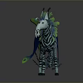 Fantasy Zebra Game Character With Green Blue Feathered Wings And Glowing Details