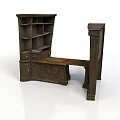 Vintage Wooden Bookcase Bench Furniture With Carved Details Drawers And Shelves