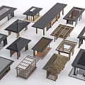 Various Outdoor Pavilion Designs With Different Roof Structures And Construction Materials 3d model