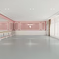 Spacious Dance Fitness Studio With Pink Walls Mirrors Barre Large Windows And White Curtains